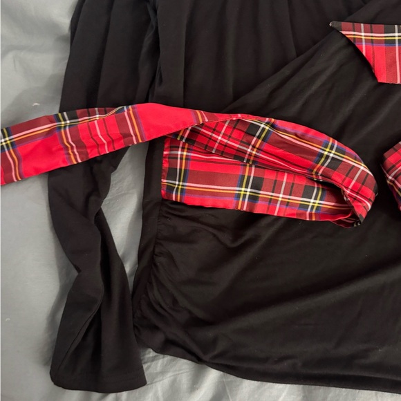 J. Crew Black Wrap Top with Red Plaid Waist Tie - Picture 6 of 10